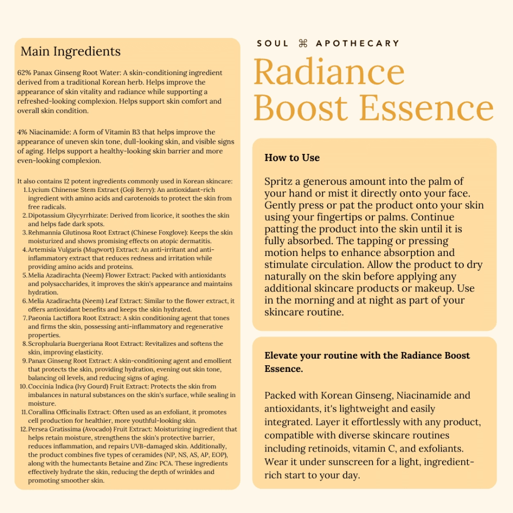 Soul Apothecary Radiance Boost Essence | 4% Niacinamide + Panax Ginseng Root Hydrating Essence thumbnail 3