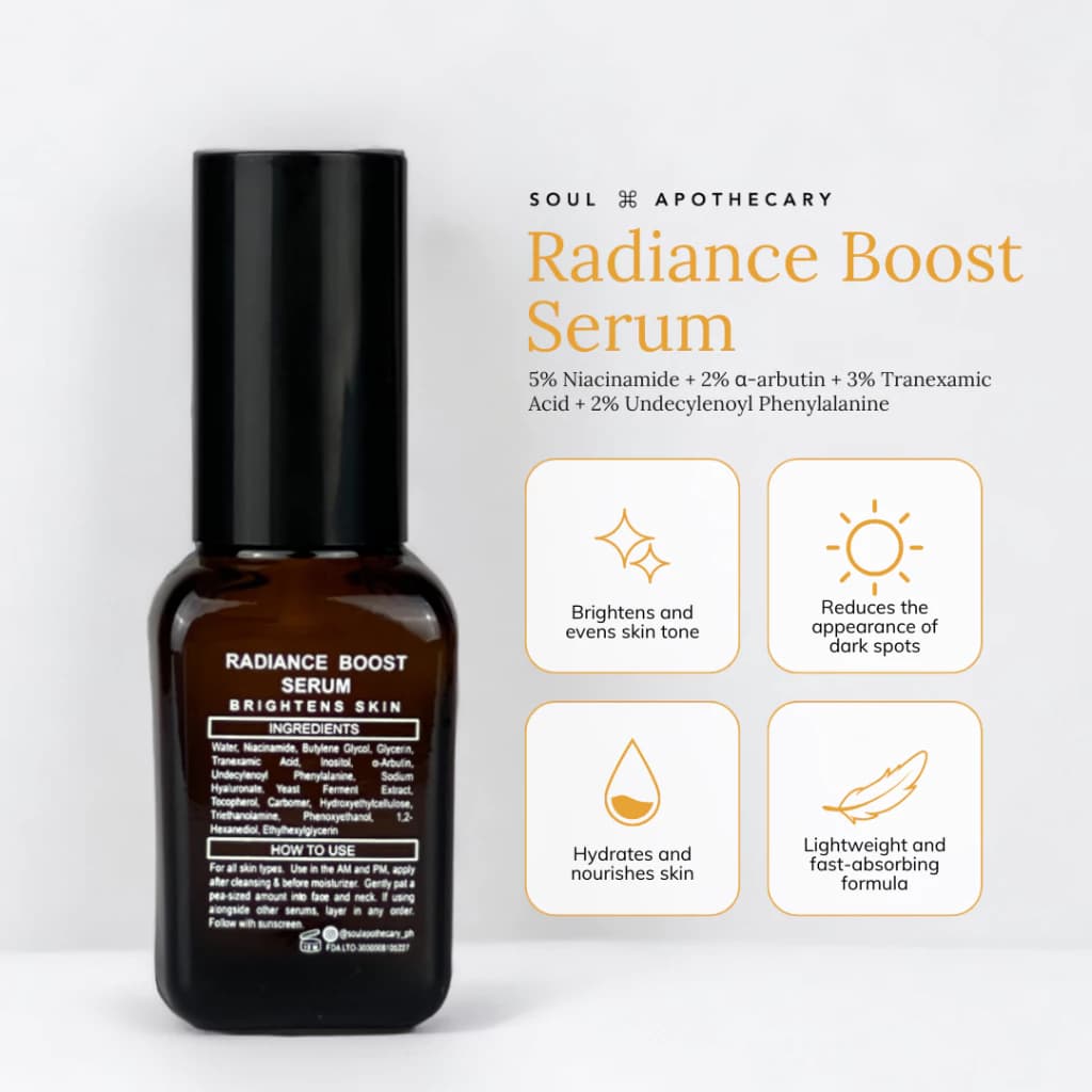 Soul Apothecary Radiance Boost Serum | 5% Niacinamide + 3% Tranexamic Acid + 2% Alpha Arbutin | Brightening Serum